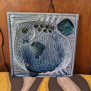 Vintage Blue Ceramic Fish Ashtray